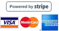 Logos of Visa, MasterCard, and American Express credit cards.