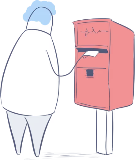 A Deed Polls Online Paralegal posting completed deed poll documents to customers / clients in an outside red royal mail postbox - Send out your Deed Poll & Certified Copies