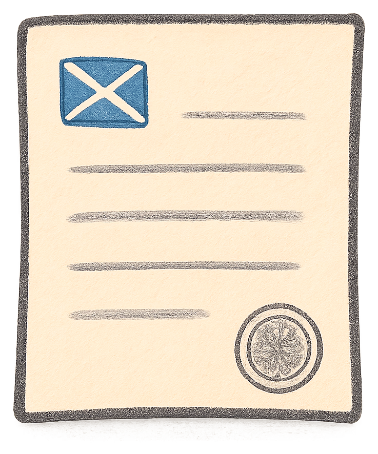 A deed poll with a Saltire badge